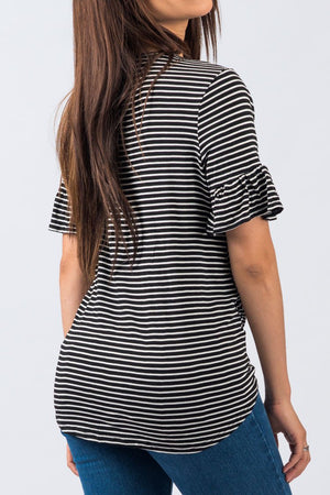 Plus Stripe Bell Sleeve Tie Front Top | 1189 X