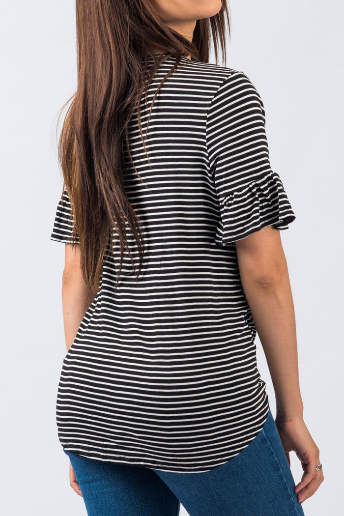 Plus Stripe Bell Sleeve Tie Front Top | 1189 X