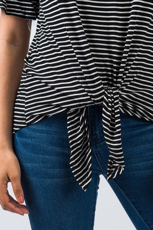 Plus Stripe Bell Sleeve Tie Front Top | 1189 X
