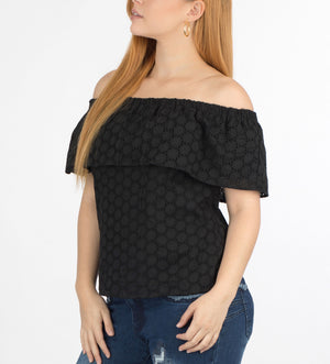 Black Off Shoulder Top | H-348