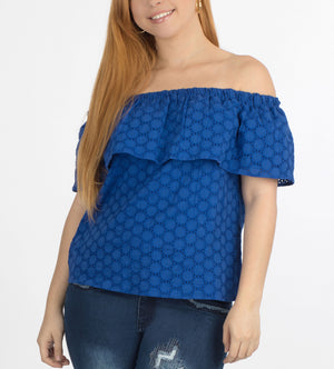 Navy Off Shoulder Top | H-348