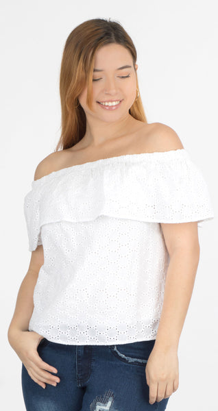 White Off Shoulder Top | H-348