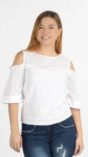 White Cold Shoulder Top | H-349