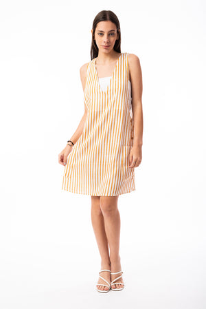 White-Mustard Stripe Dress | H-1107