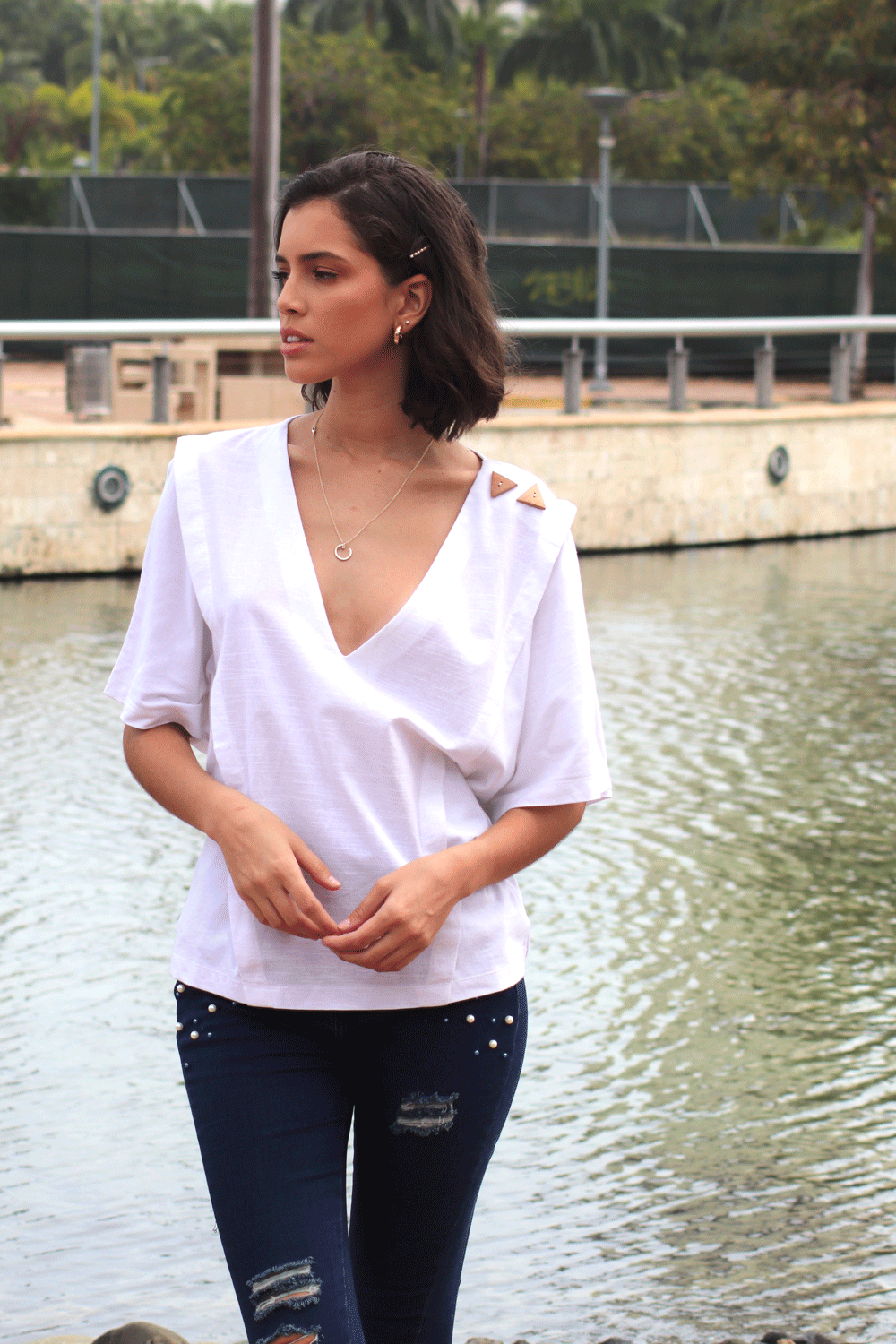 H-1031 | White Top with Wooden Buttons