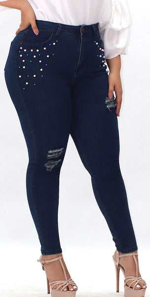 Pearl Beaded Jeans | H-2670X