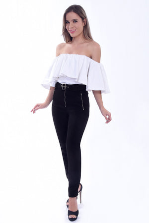 H-1038 l White Off Shoulder Top